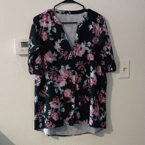 Floral Black and Pink Women's Top